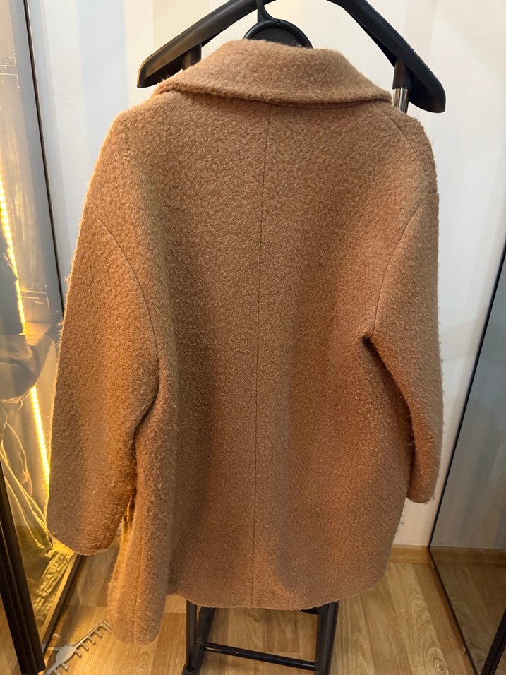 Düğmeli Kahverengi Midi Kadın Yün Kaban - Görsel 2