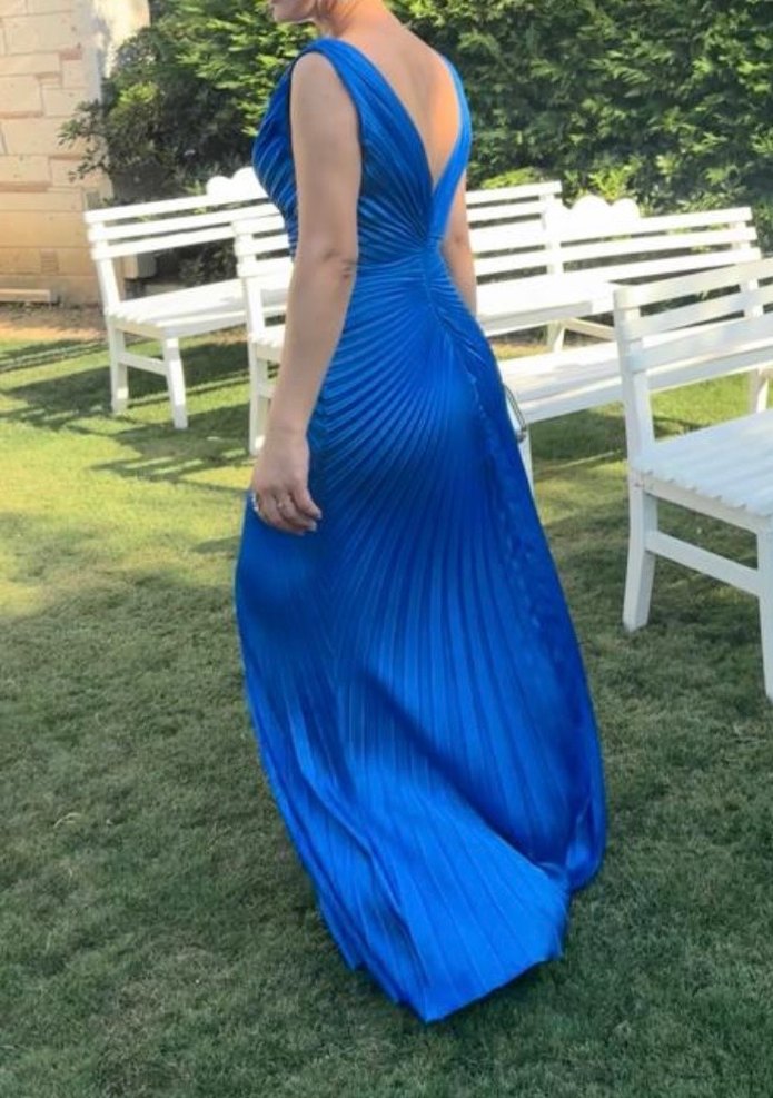 Mavi Pilili Uzun Abiye Elbise - Görsel 3