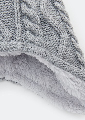 Gri Örgü Çocuk Bere Ponponlu - Görsel 3