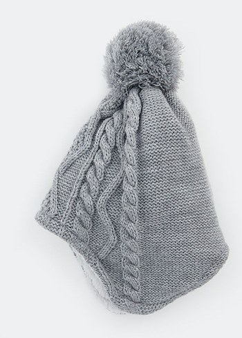 Gri Örgü Çocuk Bere Ponponlu - Görsel 2