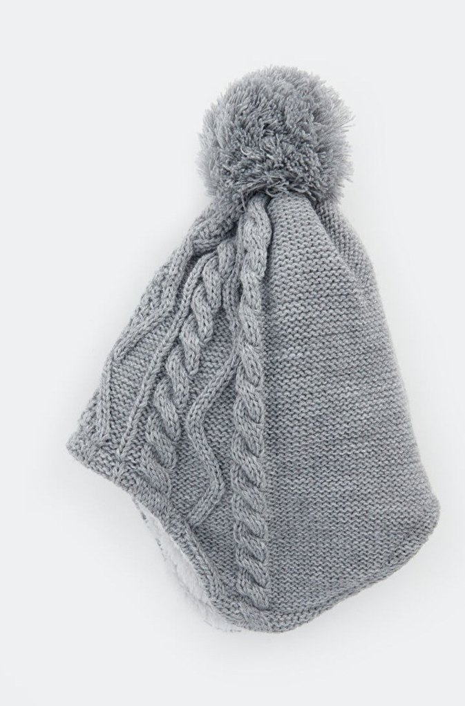 Gri Örgü Çocuk Bere Ponponlu - Görsel 2