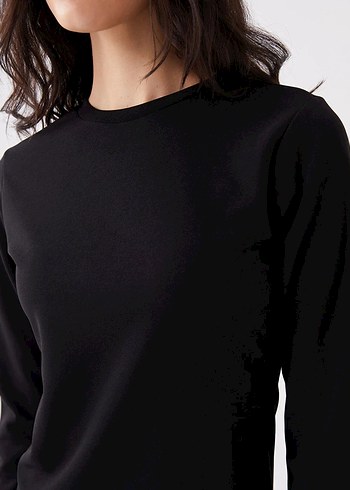 LCW Vision Siyah Bisiklet Yaka Düz Uzun Kollu Elbise - Görsel 4