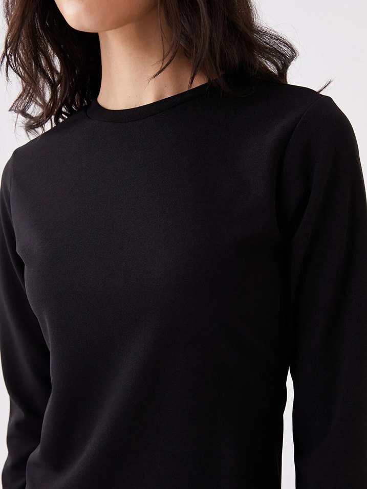 LCW Vision Siyah Bisiklet Yaka Düz Uzun Kollu Elbise - Görsel 4