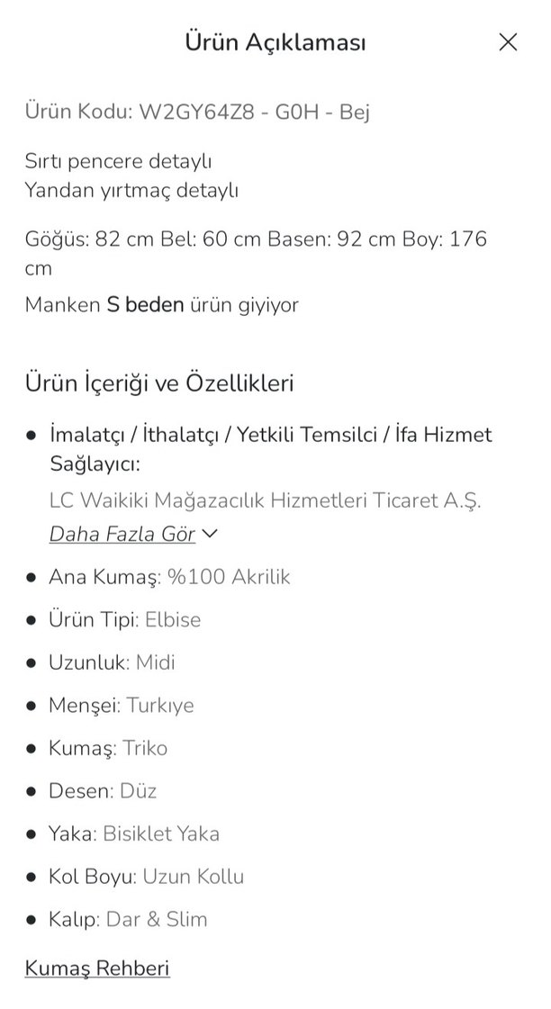 LCW Vision Bej Bisiklet Yaka Düz Uzun Kollu Kadın Triko Elbise - Görsel 4