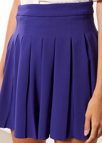 XSIDE Lacivert Beli Fermuarlı Düz Pileli Kadın Etek - Görsel 4