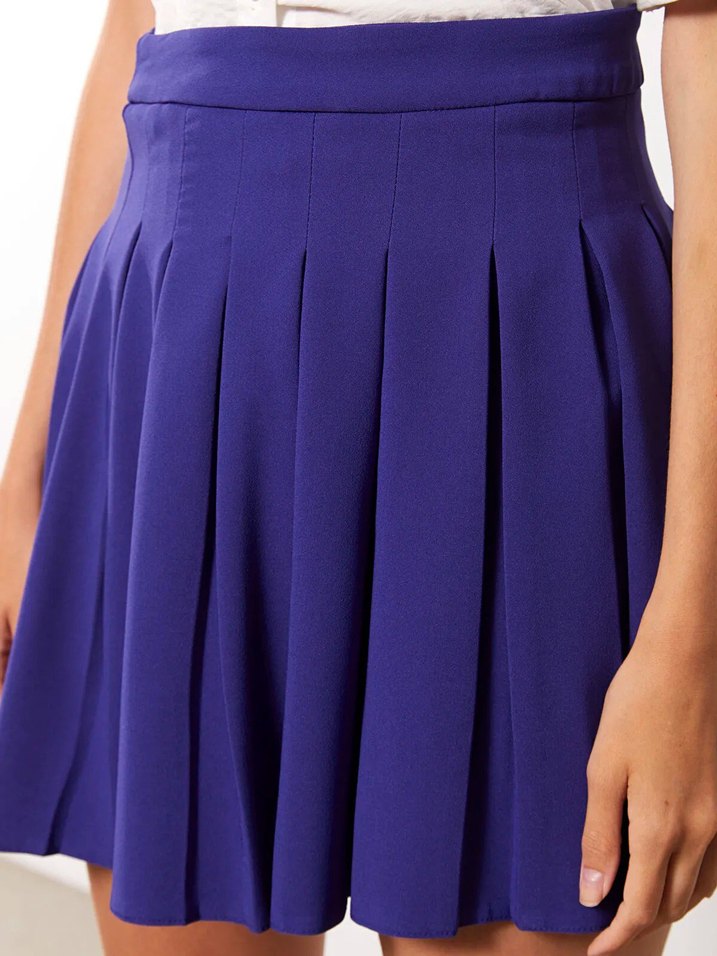 XSIDE Lacivert Beli Fermuarlı Düz Pileli Kadın Etek - Görsel 4