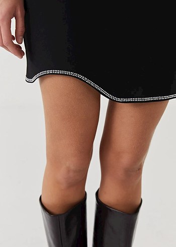 XSIDE Siyah Beli Fermuarlı Parlak Taşlı Kadın Etek - Görsel 3