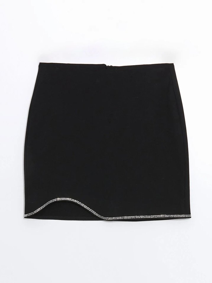 XSIDE Siyah Beli Fermuarlı Parlak Taşlı Kadın Etek - Görsel 5