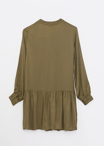 LCW Vision Haki Kaçık Yaka Düz Uzun Kollu Gabardin Gömlek Elbise - Görsel 7