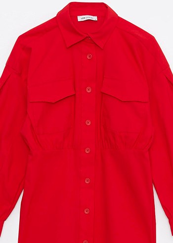 LCW Vision Kırmızı Düz Kollu Kadın Gömlek Elbise - Görsel 2