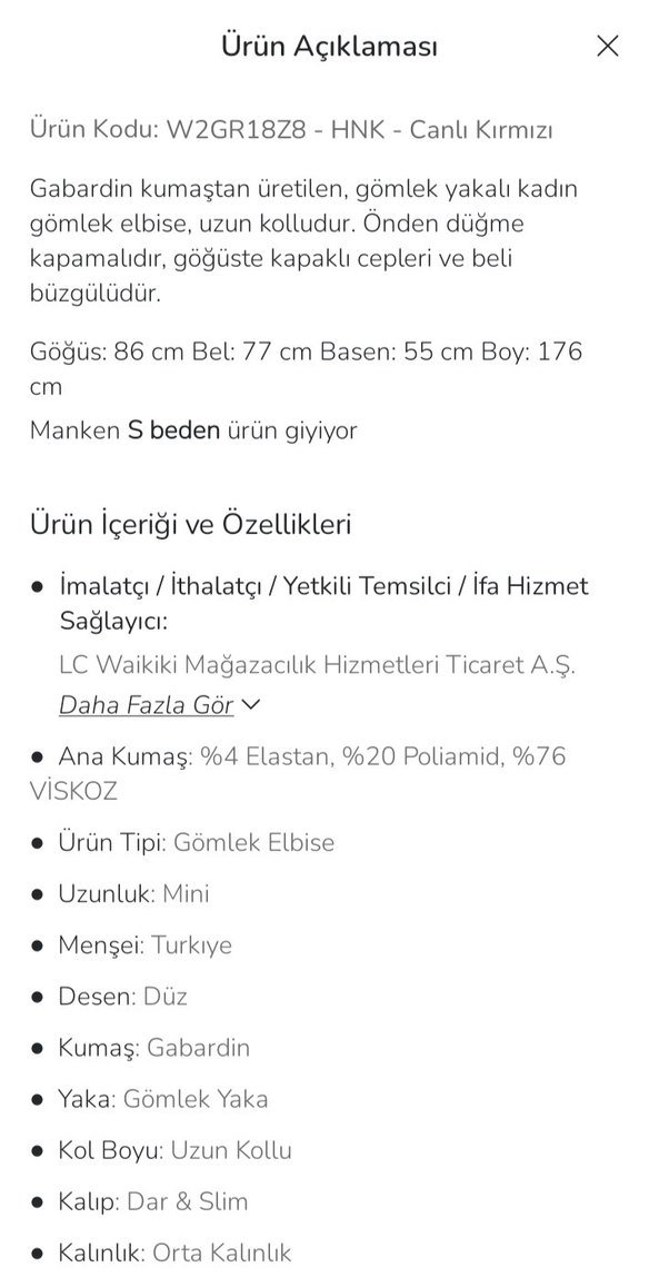 LCW Vision Kırmızı Düz Kollu Kadın Gömlek Elbise - Görsel 4