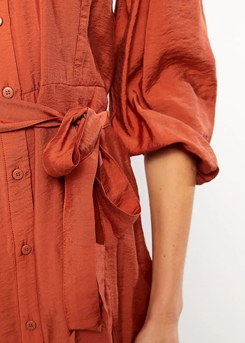 LCW Vision Kiremit Rengi Kadın Gömlek Yaka Düz Elbise - Görsel 4