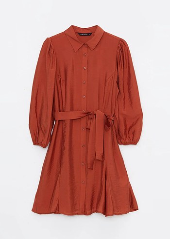 LCW Vision Kiremit Rengi Kadın Gömlek Yaka Düz Elbise - Görsel 5