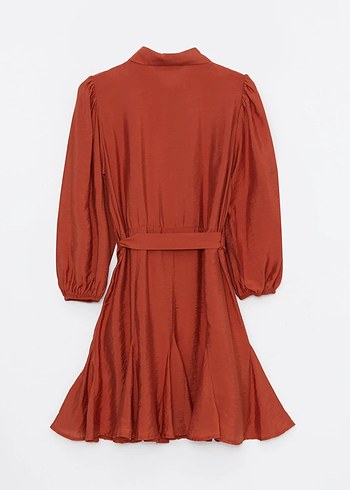 LCW Vision Kiremit Rengi Kadın Gömlek Yaka Düz Elbise - Görsel 6