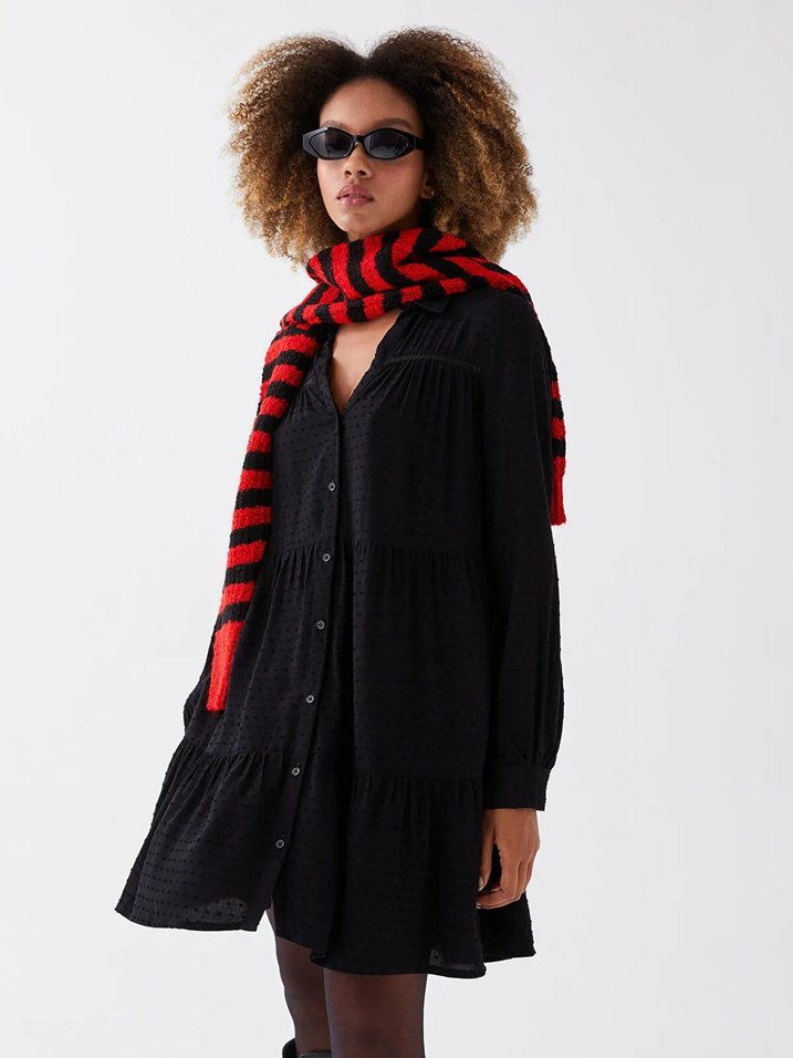 LCW Vision Siyah Puantiyeli Uzun Kollu Kadın Gömlek Elbise - Görsel 2