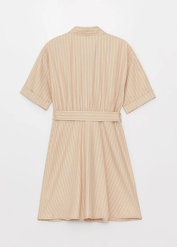 LCW Vision Bej Çizgili Kısa Kollu Kadın Gömlek Elbise - Görsel 6