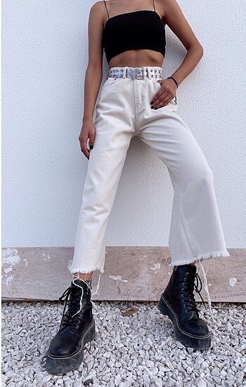 Bej Culotte Mom Jeans