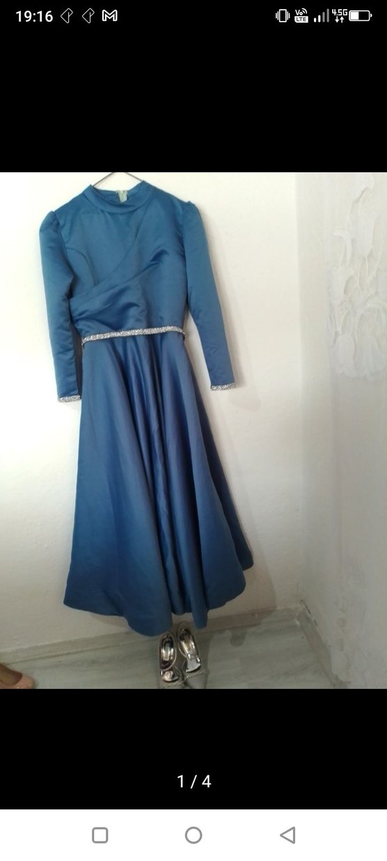 mavi Uzun Kollu Drapeli Tesettür Abiye - Görsel 2