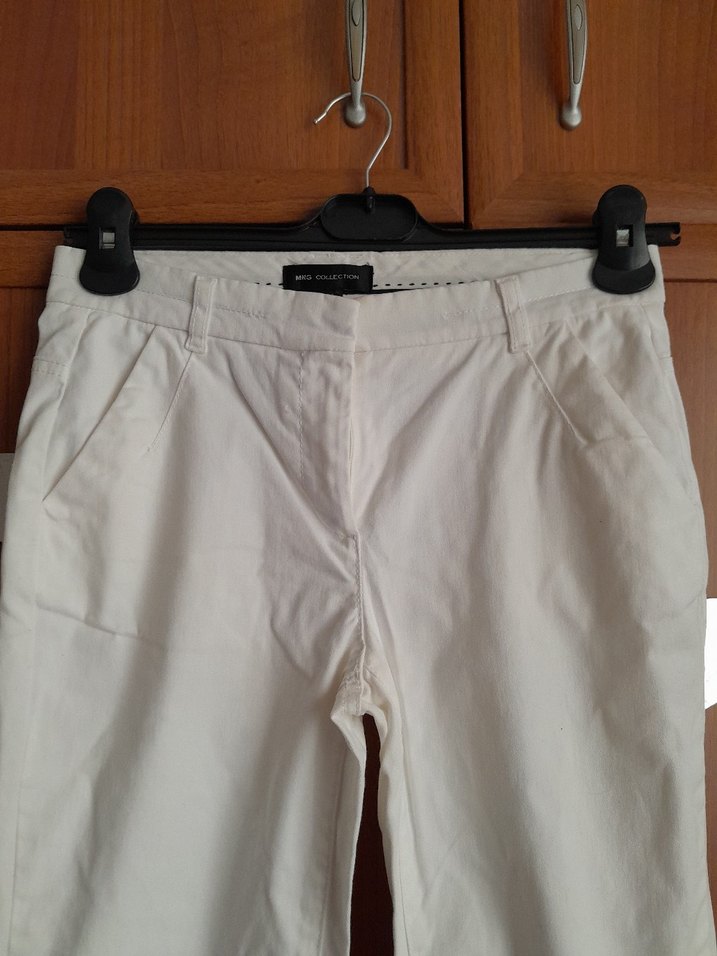 Beyaz Kadın Pamuk Kumaş Pantolon - Görsel 2