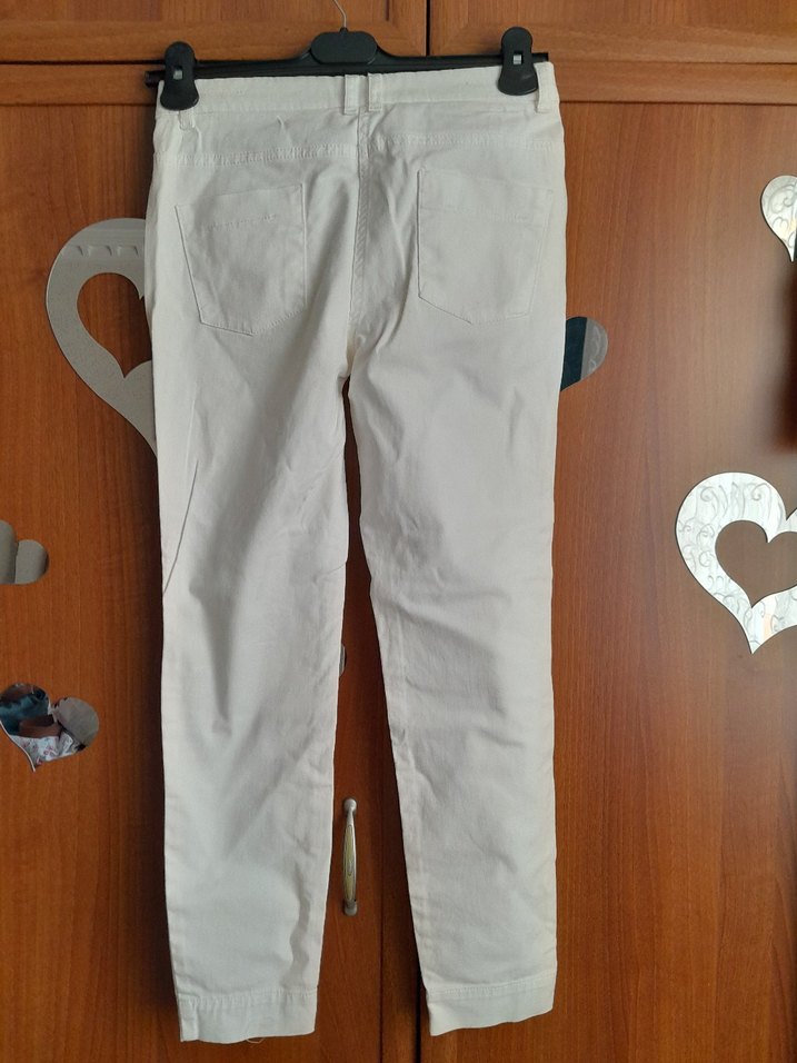 Beyaz Kadın Pamuk Kumaş Pantolon - Görsel 4