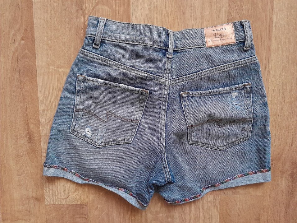 Nakışlı Düğmeli Mavi Kot Şort - Görsel 4