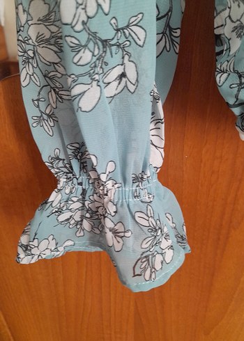 Uzun Kollu Turkuaz Desenli Kadın Bluz - Görsel 4