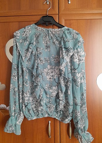 Uzun Kollu Turkuaz Desenli Kadın Bluz - Görsel 5