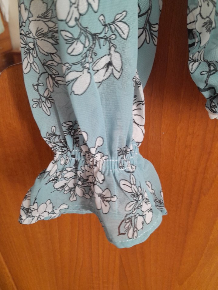 Uzun Kollu Turkuaz Desenli Kadın Bluz - Görsel 4