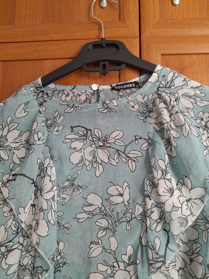 Uzun Kollu Turkuaz Desenli Kadın Bluz - Görsel 2