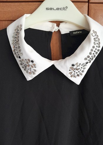 Siyah beyaz yakalı kadın gömlek - Görsel 5