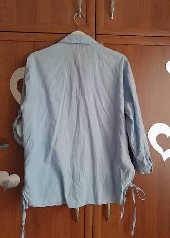 Kadın mavi Keten Gömlek - Görsel 7