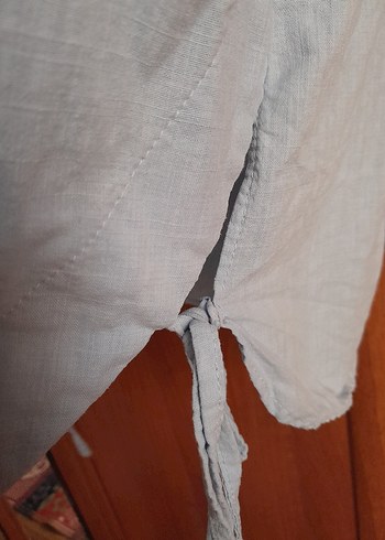 Kadın mavi Keten Gömlek - Görsel 3