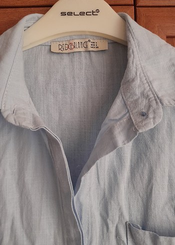 Kadın mavi Keten Gömlek - Görsel 5