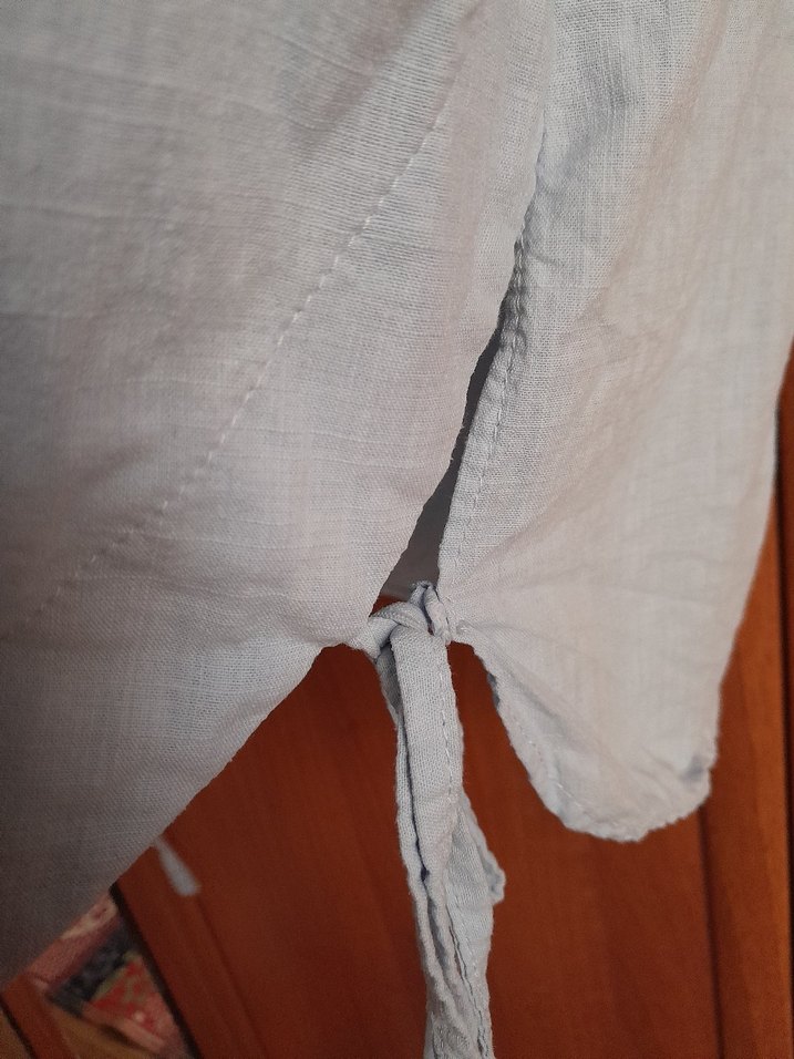 Kadın mavi Keten Gömlek - Görsel 3