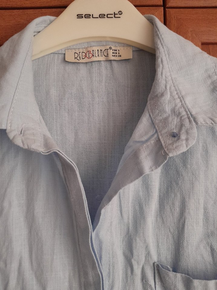 Kadın mavi Keten Gömlek - Görsel 5