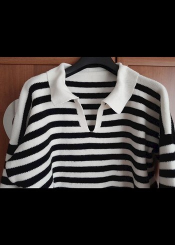 Çizgili Uzun Kollu Triko Kazak - Görsel 2