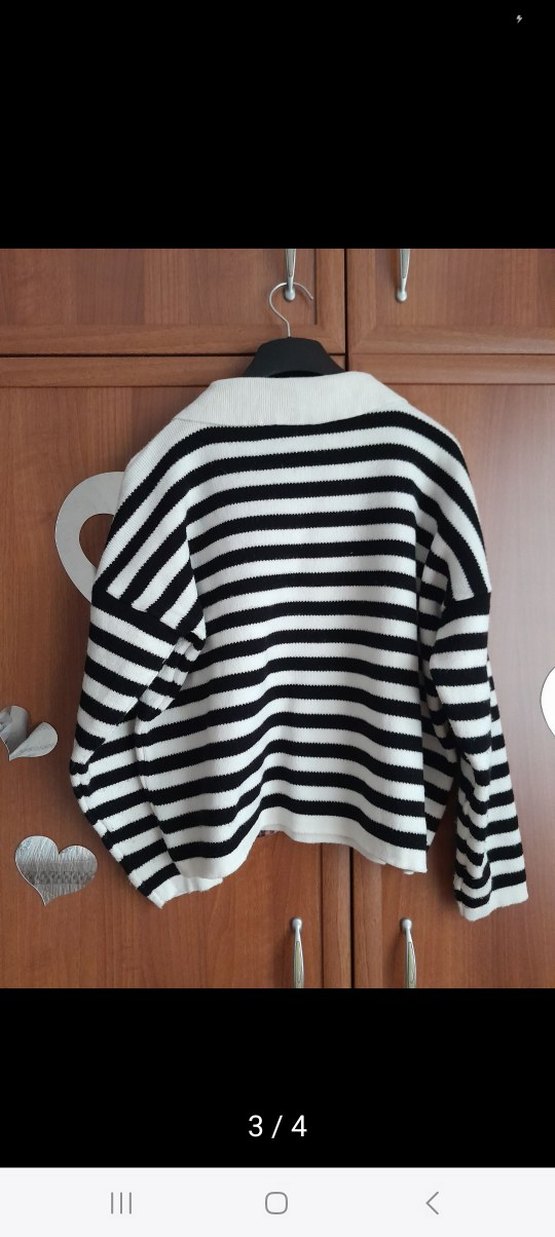 Çizgili Uzun Kollu Triko Kazak - Görsel 3