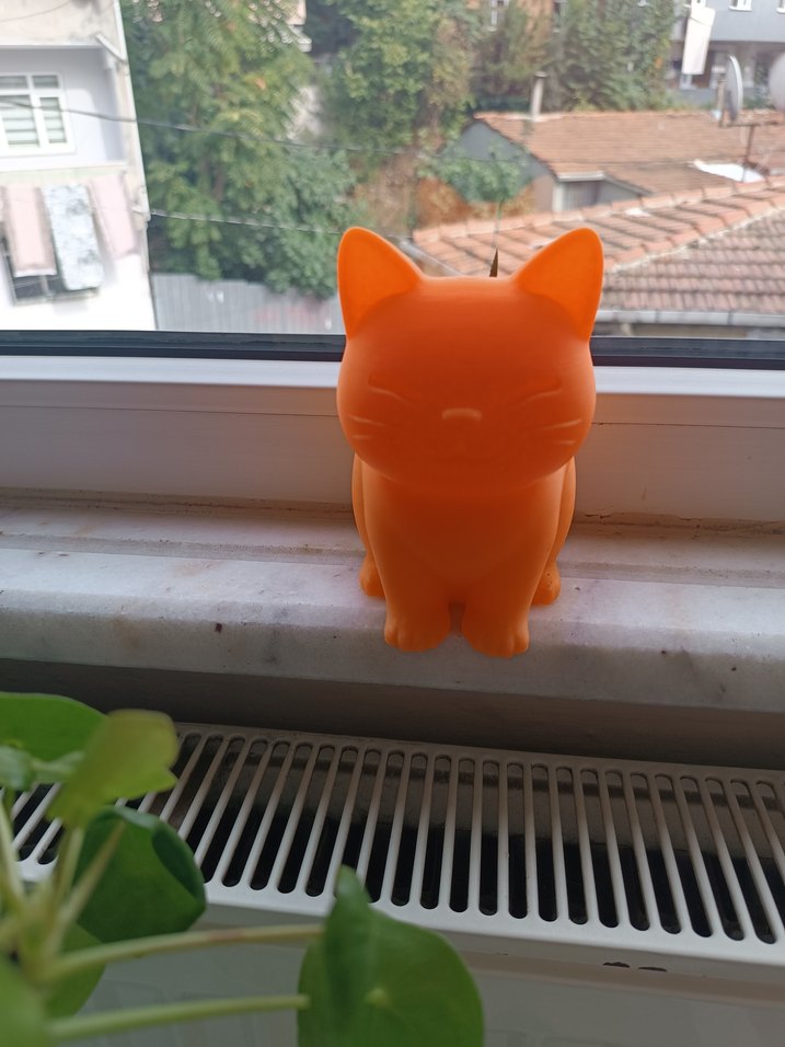 Turuncu Kedi Figürlü Saksı - Görsel 4