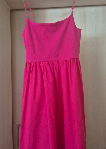 Pembe Midi Askılı Kadın Elbise