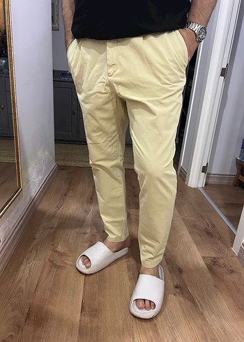 36 Beden camel Renk Zara Bej Regular Fit Keten Erkek Pantolon