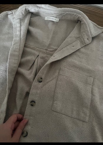 Düğmeli Bej Keten Kadın ceket - Görsel 2