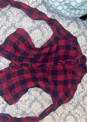 Kareli Kırmızı Geniş Kesim gömlek - Görsel 3