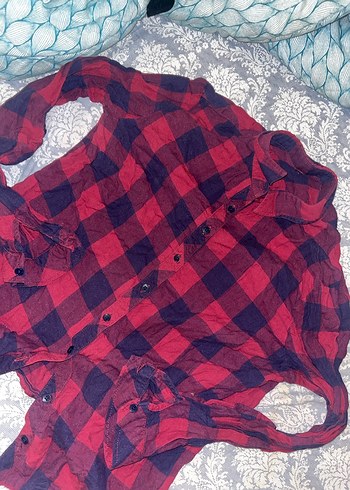 Kareli Kırmızı Geniş Kesim gömlek - Görsel 4