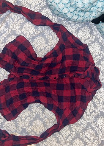 Kareli Kırmızı Geniş Kesim gömlek - Görsel 2