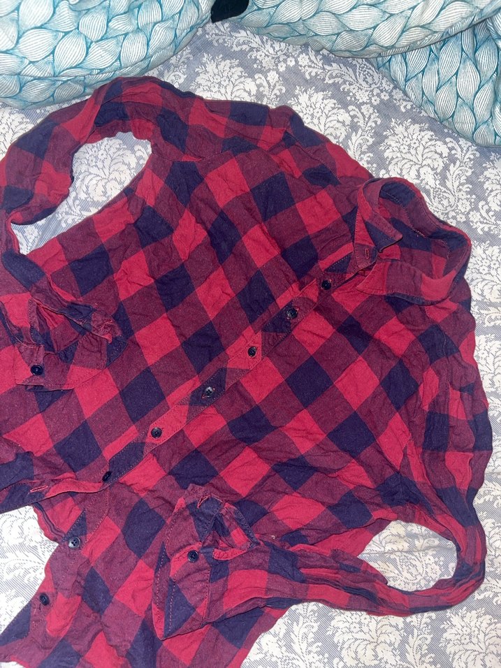 Kareli Kırmızı Geniş Kesim gömlek - Görsel 4