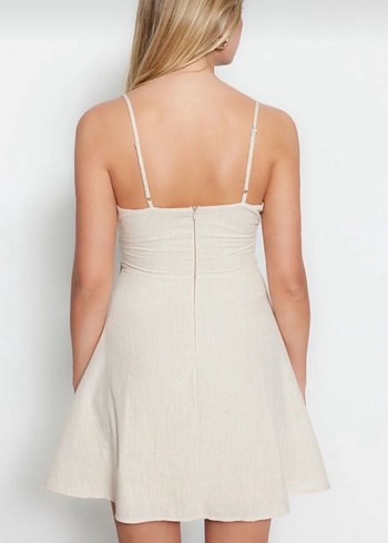 Bej Askılı Midi Elbise - Görsel 4