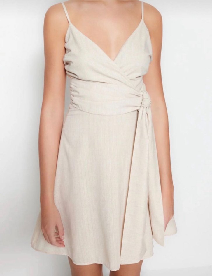 Bej Askılı Midi Elbise - Görsel 3