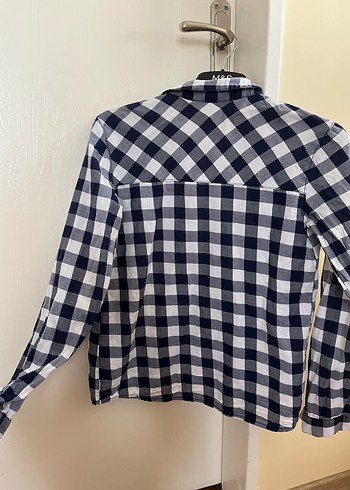 Mavi Gri Kareli Pamuklu Kadın Gömlek - Görsel 3