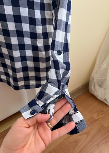 Mavi Gri Kareli Pamuklu Kadın Gömlek - Görsel 4