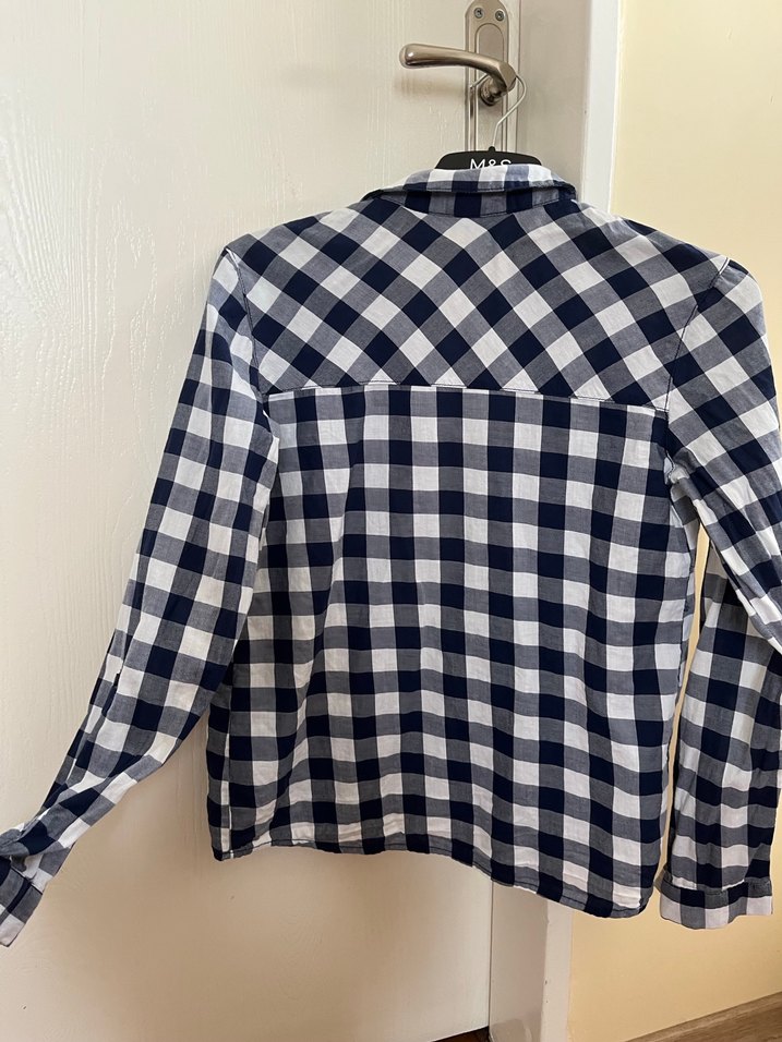 Mavi Gri Kareli Pamuklu Kadın Gömlek - Görsel 3